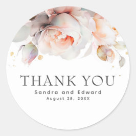 Elegante Soft Rose Blume Botanical Vielen Dank Runder Aufkleber