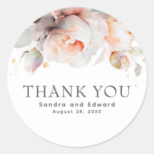 Elegante Soft Rose Blume Botanical Vielen Dank Runder Aufkleber