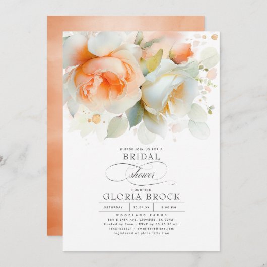 Elegante Soft Terracotta Floral Boho Brautparty Einladung (Vorne/Hinten)