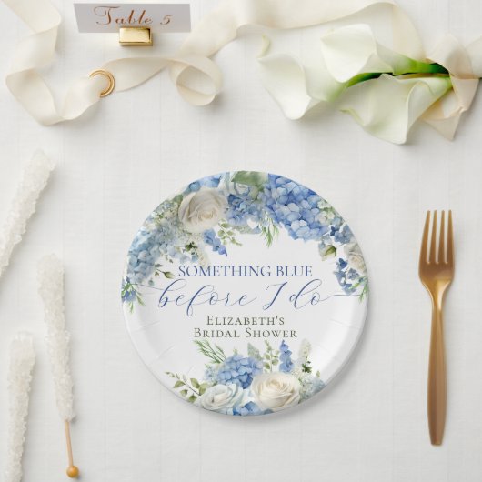 Elegante Something Blue Hortensien-Brautparty Pappteller (Hochzeit)