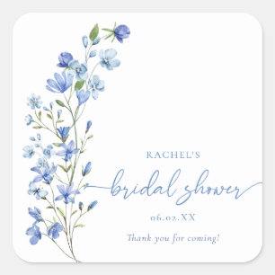 Elegante Something Blue Wildblumen-Brautparty  Quadratischer Aufkleber