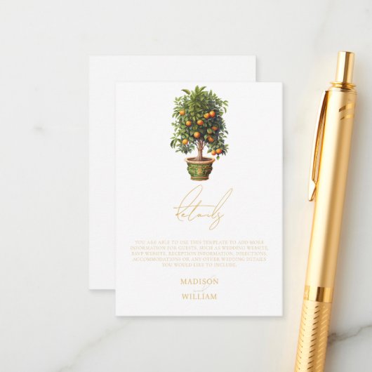 Elegante Sommer Orange Fruchthochzeiten Details Begleitkarte (Vorderseite/Rückseite Beispiel)