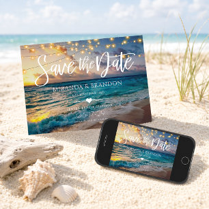 Elegante Sommer-Sonnenuntergangs-Strand-Lichterket Save The Date