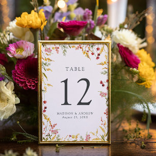 Elegante Sommer-Wildblumen-Hochzeit mit rosigem Sc Tischnummer
