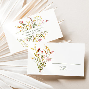 Elegante Sommer-Wildblumen-Hochzeit Platzkarte