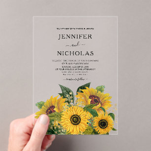 Elegante Sommerblumen-Sonnenblumen-Hochzeit   Acryleinladungen