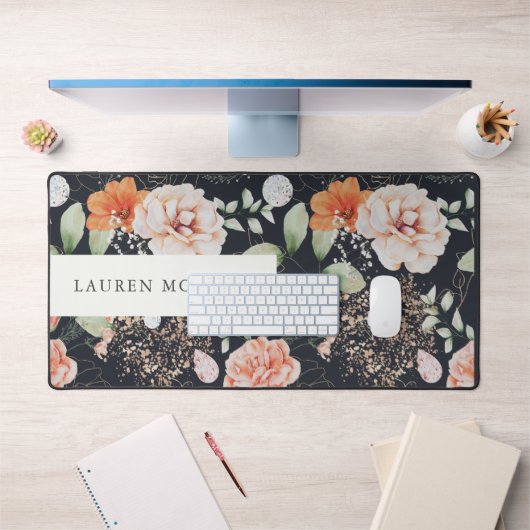 elegante sommerblumenfarbene monogramm schreibtischunterlage (Büro 1)