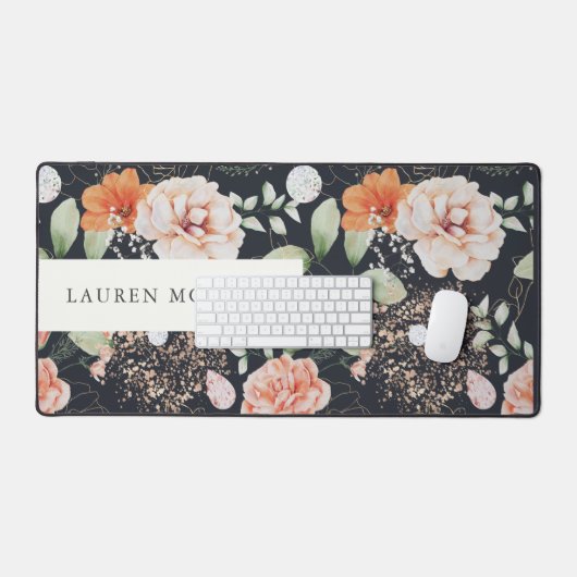 elegante sommerblumenfarbene monogramm schreibtischunterlage (Tastatur & Maus)