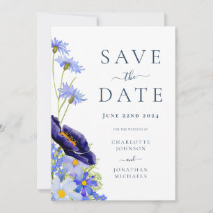 Elegante Sommerliche Blaue Hochzeitfloralien Save The Date