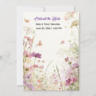 Elegante Sommerwiese Wildblumen Brautparty Einladung