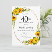 Elegante Sonnenblume 40. Geburtstag Party Einladung (Stehend Vorderseite)