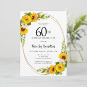 Elegante Sonnenblume 60. Geburtstagsparty Einladung (Stehend Vorderseite)