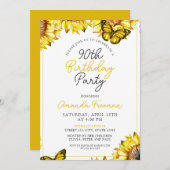 Elegante Sonnenblume 90. Geburtstag Einladung (Vorne/Hinten)