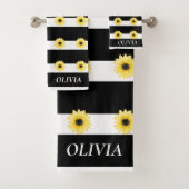 Elegante Sonnenblume auf Schwarz und Weiß Badhandtuch Set (Insitu)