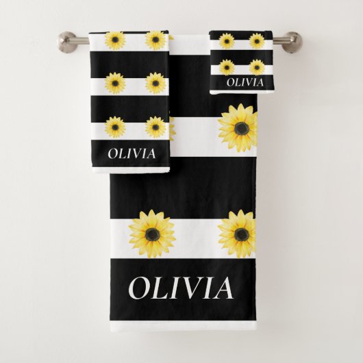 Elegante Sonnenblume auf Schwarz und Weiß Badhandtuch Set (Insitu)