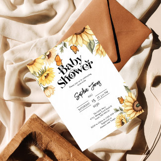Elegante Sonnenblume & Butterfly Babydusche Einladung