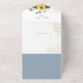 Elegante Sonnenblume Dusty Blue Wedding All In One Einladung (Außenbereich)