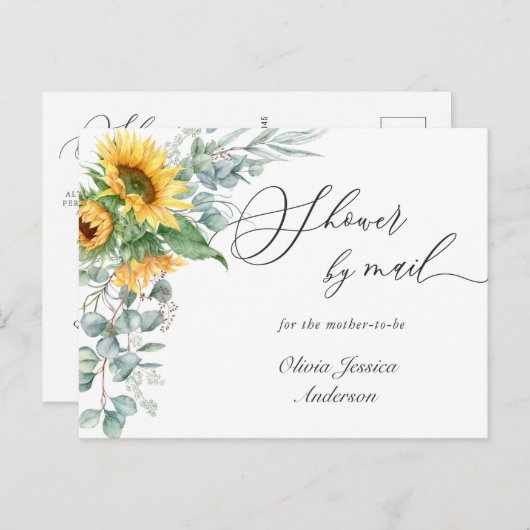 Elegante Sonnenblume Eucalyptus Babydusche per Pos Postkarte (Vorne/Hinten)