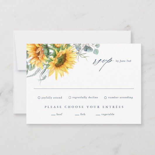 Elegante Sonnenblume Eucalyptus Wedding RSVP Card (Vorderseite)