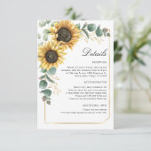 Elegante Sonnenblume Eukalyptus Wedding Details Begleitkarte (Stehend Vorderseite)