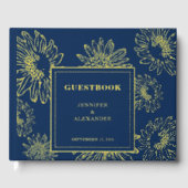 Elegante Sonnenblume Gold Hochzeit Foil blue Gästebuch (Vorderseite)
