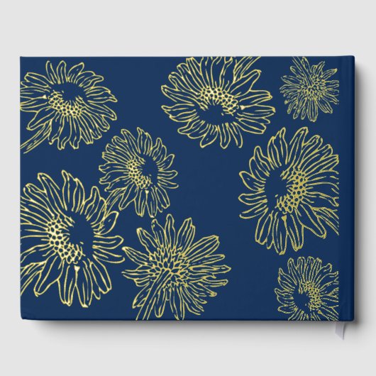 Elegante Sonnenblume Gold Hochzeit Foil blue Gästebuch (Rückseite)