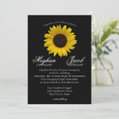 Elegante Sonnenblume Hochzeit Black Einladung (Stehend Vorderseite)