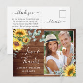 Elegante Sonnenblume Hochzeit Rustikal Vielen Dank Postkarte (Vorne/Hinten)