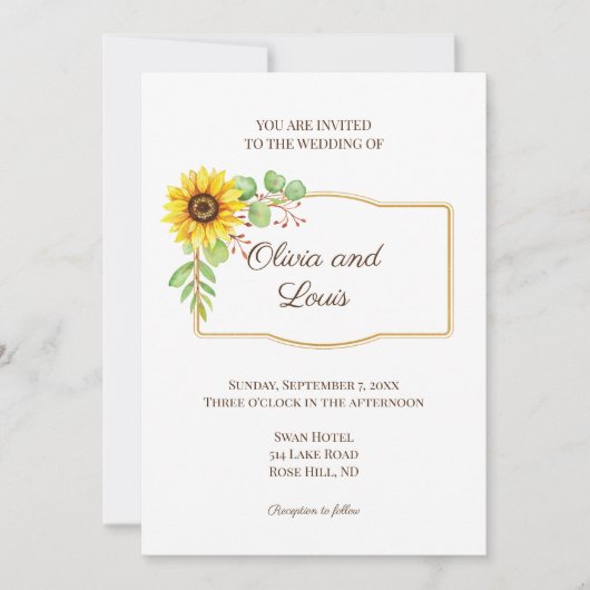 Elegante Sonnenblume Moderne Blumen Hochzeit Einla Einladung (Vorderseite)