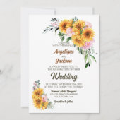 Elegante Sonnenblume Rosa Hochzeit Einladung (Vorderseite)