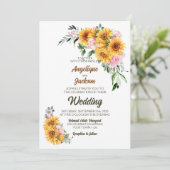 Elegante Sonnenblume Rosa Hochzeit Einladung (Stehend Vorderseite)