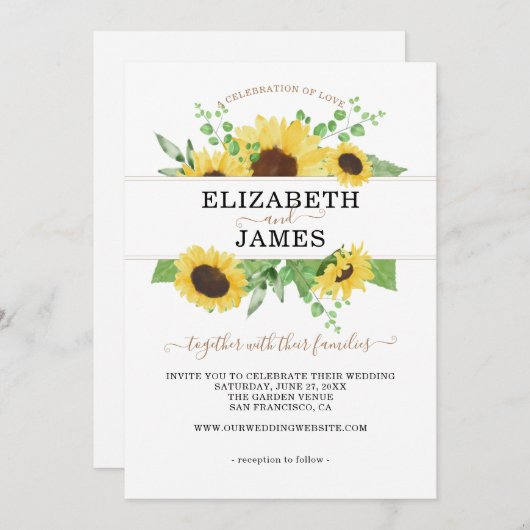 Elegante Sonnenblume Rustikale Hochzeit Einladung (Vorne/Hinten)