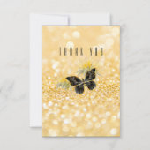 Elegante Sonnenblume Sparkle Black Butterfly Gold Dankeskarte (Vorderseite)