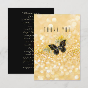 Elegante Sonnenblume Sparkle Black Butterfly Gold Dankeskarte