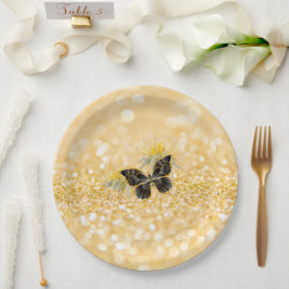 Elegante Sonnenblume Sparkle Black Butterfly Gold Pappteller