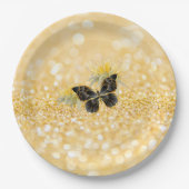 Elegante Sonnenblume Sparkle Black Butterfly Gold Pappteller (Vorderseite)