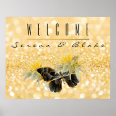 Elegante Sonnenblume Sparkle Black Butterfly Gold Poster (Vorne)