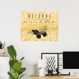 Elegante Sonnenblume Sparkle Black Butterfly Gold Poster