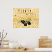 Elegante Sonnenblume Sparkle Black Butterfly Gold Poster (Küche)