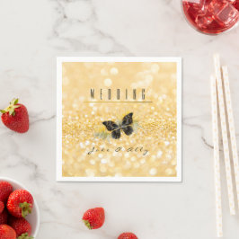 Elegante Sonnenblume Sparkle Black Butterfly Gold Serviette