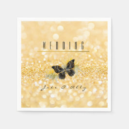 Elegante Sonnenblume Sparkle Black Butterfly Gold Serviette