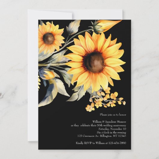 Elegante Sonnenblumen 50. Hochzeitstag Einladung (Vorderseite)