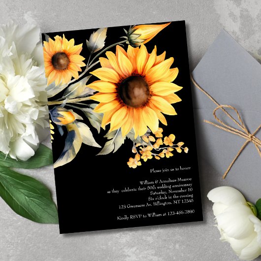 Elegante Sonnenblumen 50. Hochzeitstag Einladung
