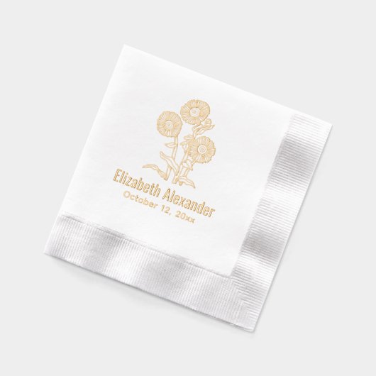 Elegante Sonnenblumen #6 Name Datum Servietten Mit Folie (Links)