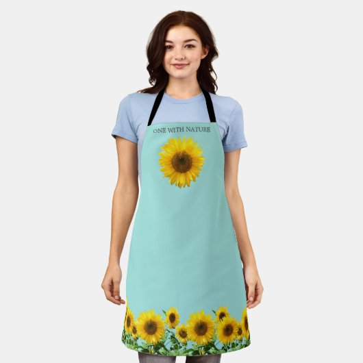 Elegante Sonnenblumen auf Hellblau Schürze (Getragen)