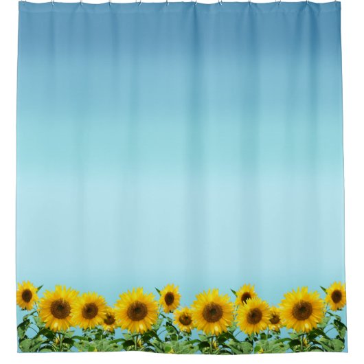 Elegante Sonnenblumen auf Sky Blue Shades Duschvorhang (Vorderseite)