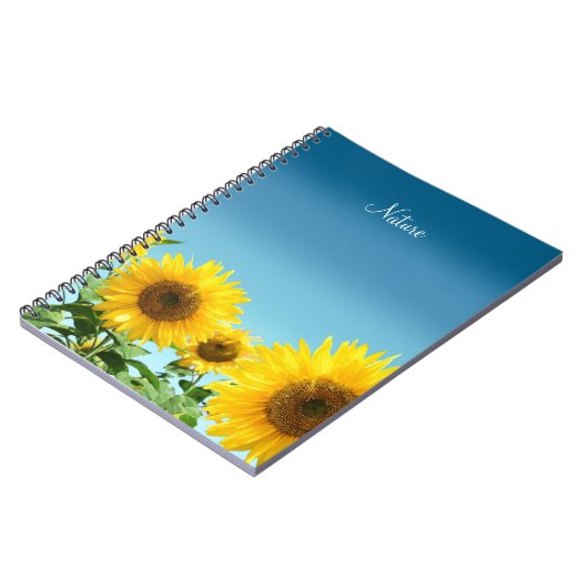 Elegante Sonnenblumen auf Sky Blue Shades Notizblock (Linke Seite)