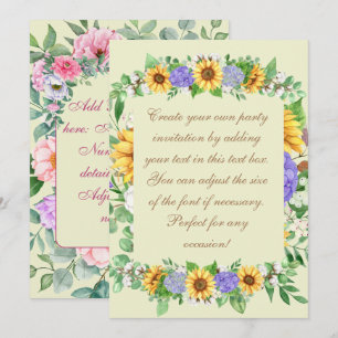 Elegante Sonnenblumen & Blaue Hortensien Einladung