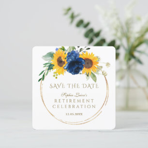 Elegante Sonnenblumen Blue Floral Gold Pension Save The Date