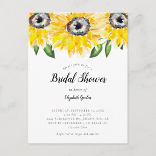 Elegante Sonnenblumen-Brautparty-Einladung Aquarel Postkarte